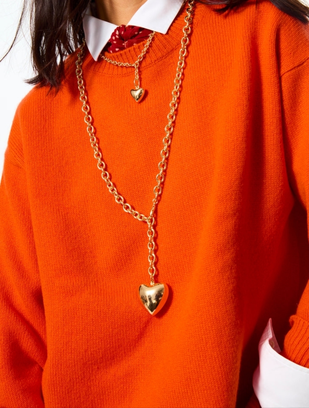 *Set* Roxanne Assoulin The Big Puffy Heart Charm Necklace & Mini Heart Necklace